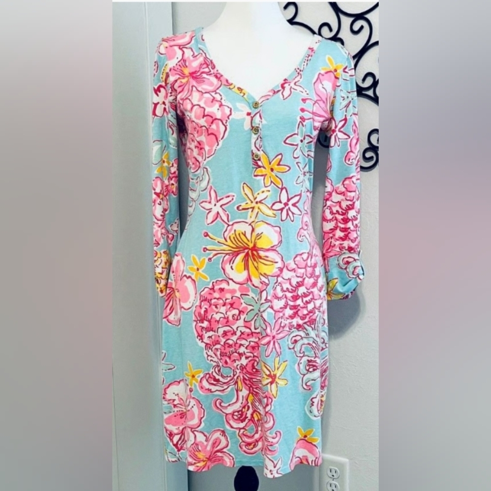 Lilly Pulitzer Pink and Yellow Floral Long Sleeve Dress